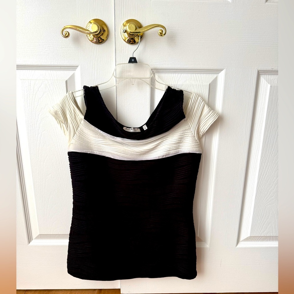 Patrizia Luca Milano Woman’s Medium Black White Tank W Off The Shoulder Sleeve